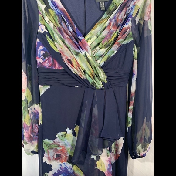 NEW $249‎ Adrianna Papell Long Sleeve Floral Print Chiffon Gown [ SZ 4 ] - Picture 6 of 12